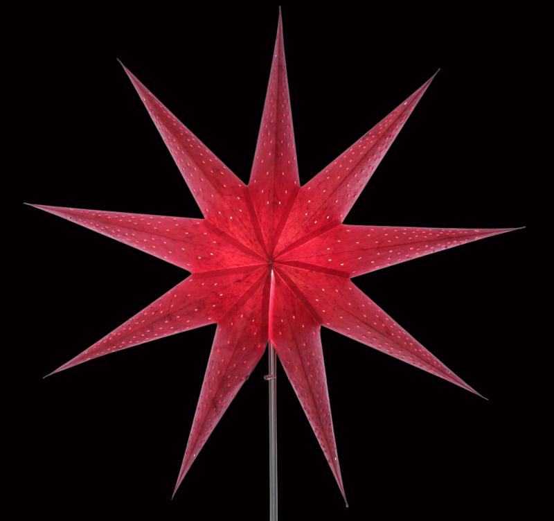 Anemone Batik Rot - Faltbarer Leuchtstern, Weihnachtsstern aus Papier mit 9 Zacken, 60 cm